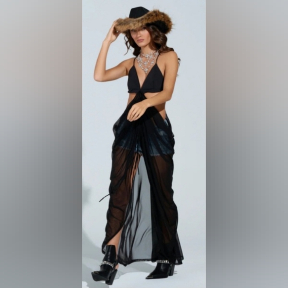 AKIRA Black Maxi Draping Cut-Out Tunic